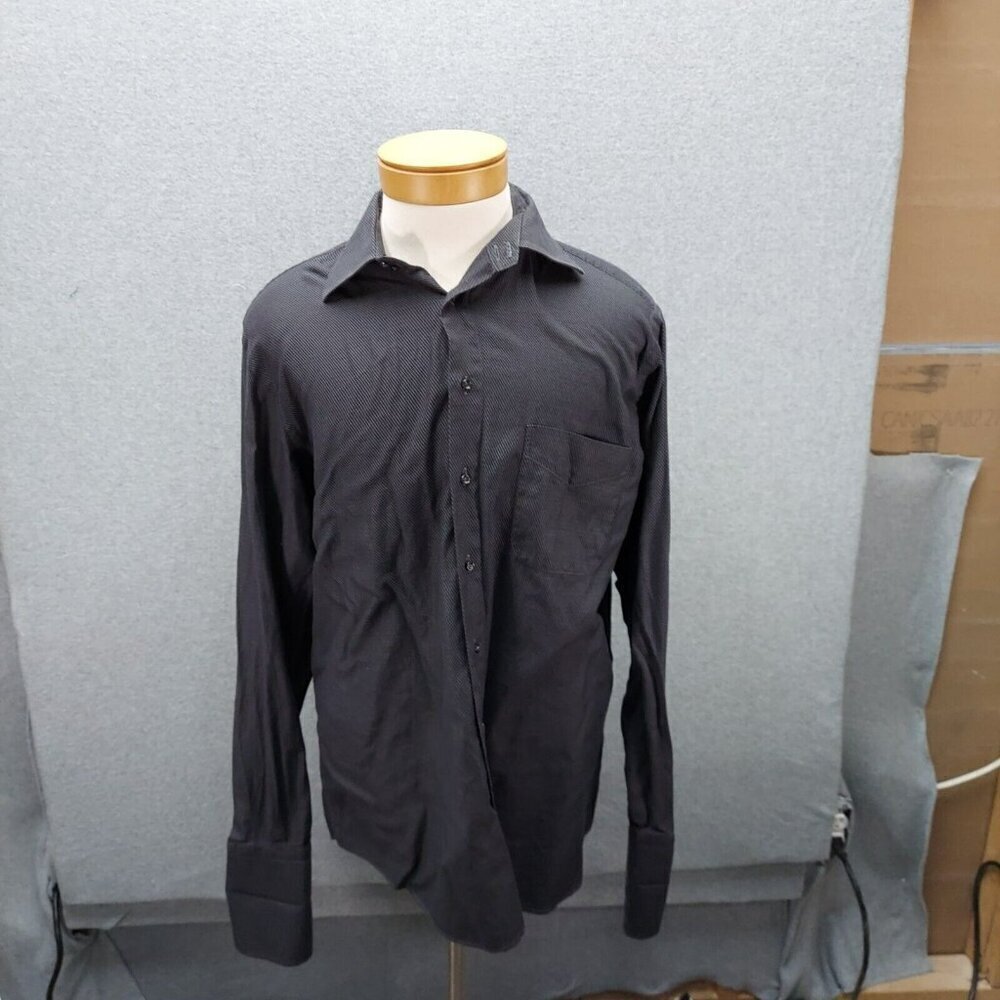 Zanetti Men's Button Down Gray Ribbed Dress Shirt 100% Cotton 17 Made in‎ Italy